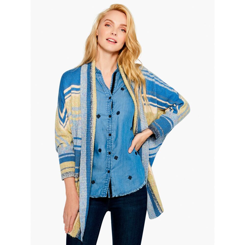 NIC+ZOE Santa Monica Striped Cardigan Size XS Blue Green Striped Sweater‎ Comfy